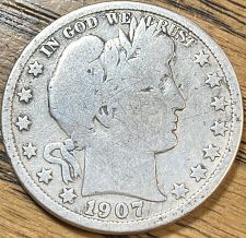 1907 Barber Half Dollar lamination error showing peeling planchet metal on the coin surface