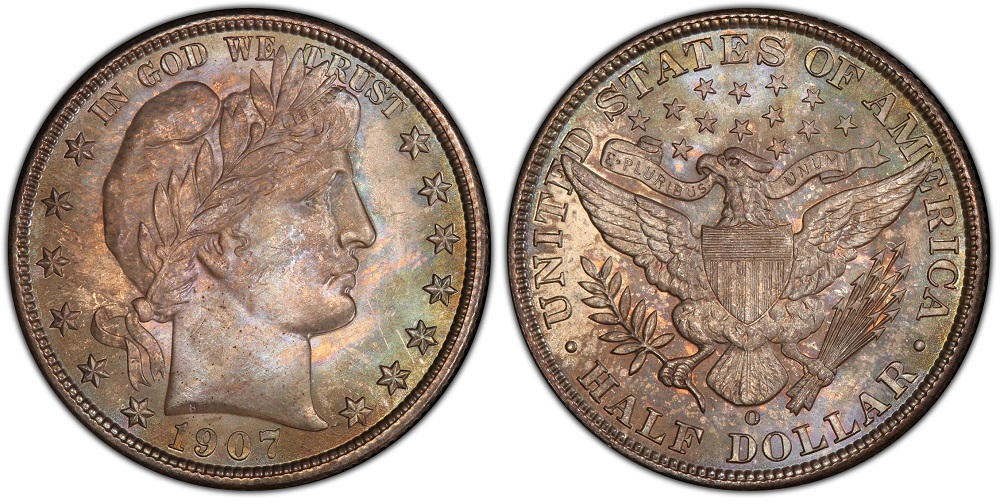 Historical view of U.S. Mint facilities circa 1907, or group shot of 1907 Barber Half Dollars from all four mints